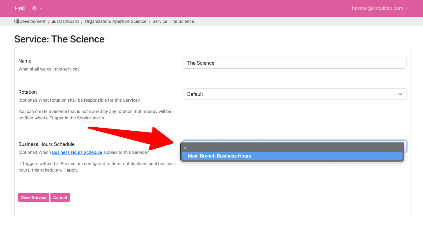 Assing a Business Hours Schedule to a Service
