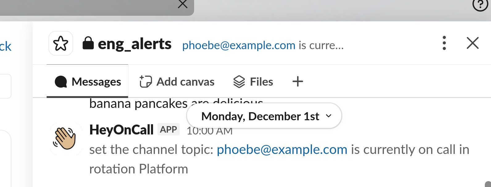 Shift change notification from HeyOnCall setting a Slack channel topic
