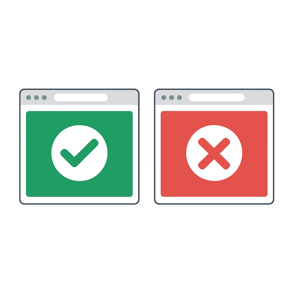 two browsers showing a status page that is up and a status page that is down